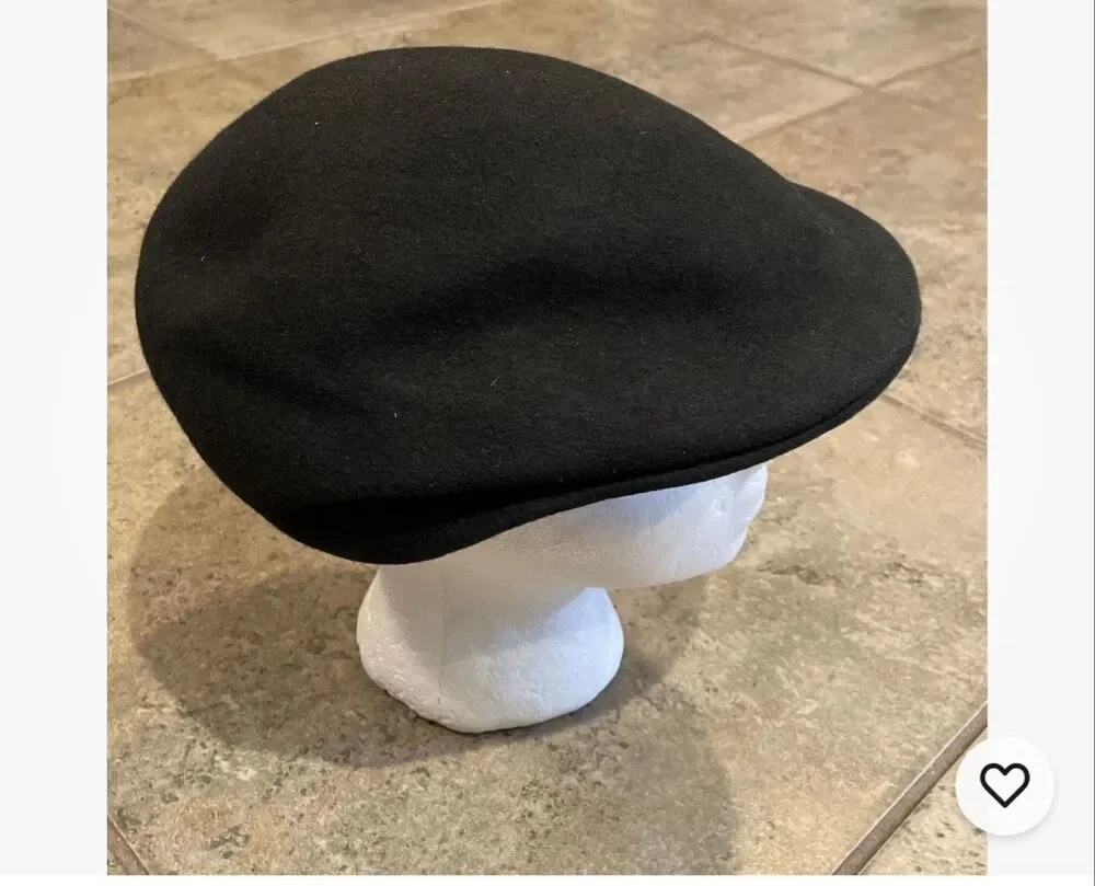 Stetson Black Wool Newsboy Flat Driving Cap Hat Mens Size Large